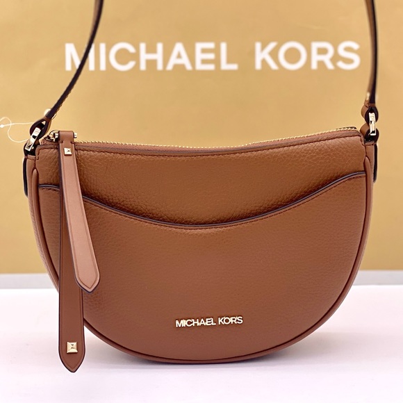 Michael Kors Dover Small Half Moon Crossbody Bag Purse Luggage - Picture 14 of 14